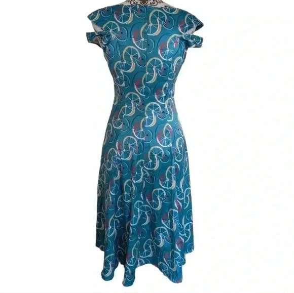 Tatyana Cruiser Swing Dress Retro Satin Blue Bicycle Wheel Fit & Flare Women S - Picture 4 of 10